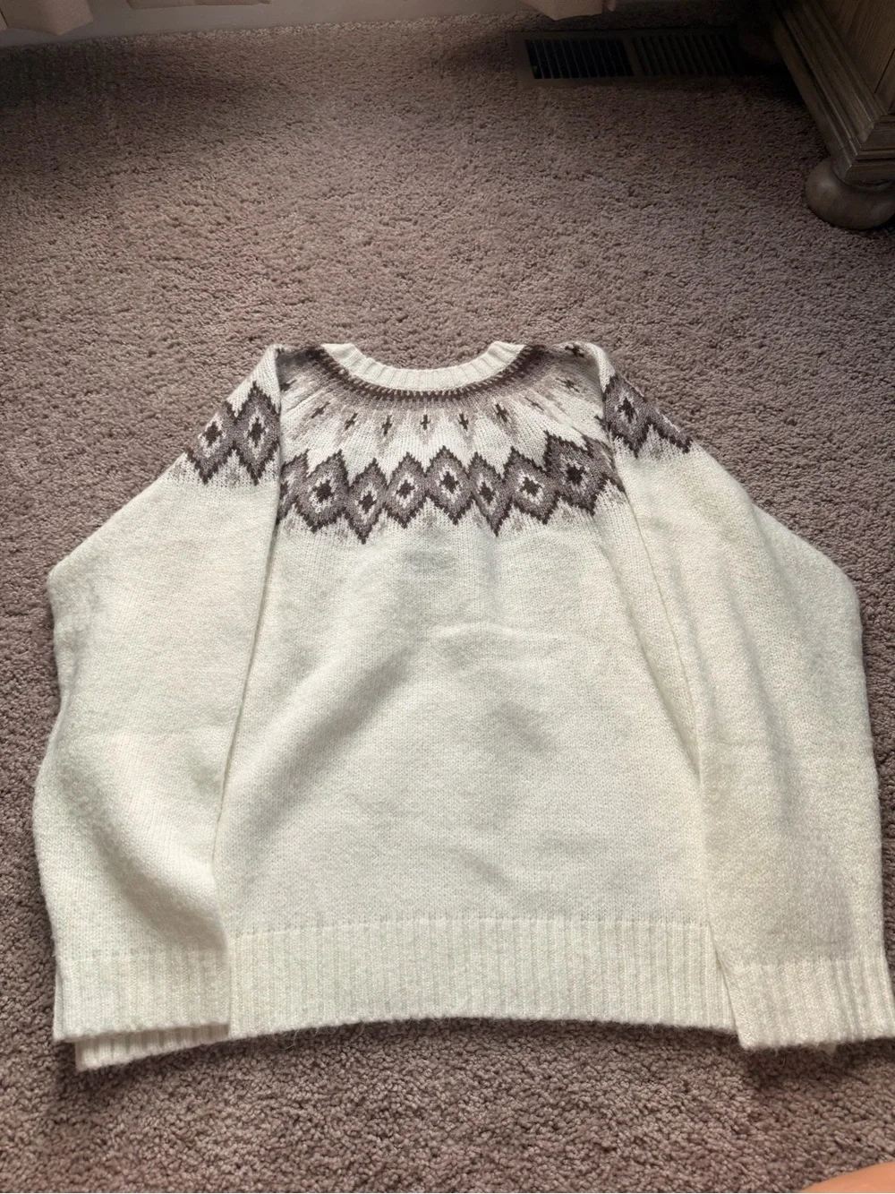 Old Navy Cream and Brown Fair Isle Pullover Sweater